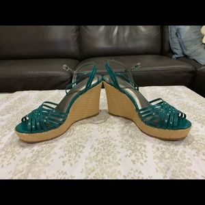 Ann Taylor Teal Leather Wedges